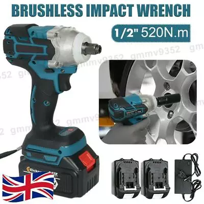 £47.99 • Buy 18V Brushless Cordless Impact Wrench 1/2  Driver Replace With 2 Battery &Charger