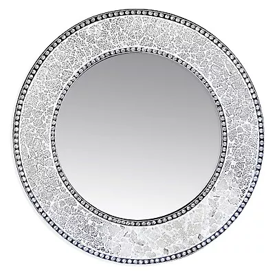 24  Silver Round Wall Mirror Crackled Glass Mosaic Decorative Mirror • $124.99