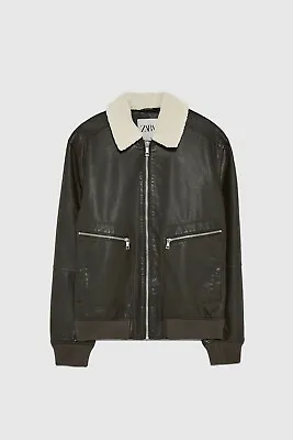 $119.99 • Buy New Zara Combination Fleece Faux Leather Bomber Jacket XL Brown Coat Suede Jeans