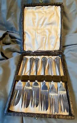 6 EPNS Pastry Dessert Cocktail Forks In Original Box • $12.95