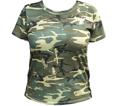 J. Crew T-Shirt Women's *Choose Size* Green Camouflage Gold Splatter Metallic • $5.81