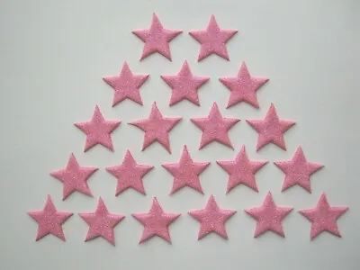 20 X EDIBLE PINK GLITTER STARS. CAKE DECORATIONS. SMALL 2cm. • £2.80