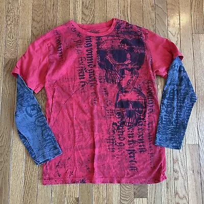 MMA Elite Waffle Thermal Long Sleeve Shirt Skulls Red Y2K Size XL Vintage Grunge • $39.99