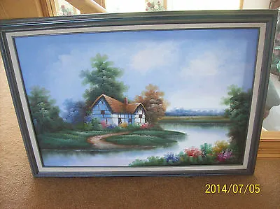 A Country Thatched Cottage Scene By Artist  MARTEN  Original Oil On Canvas • $259.99