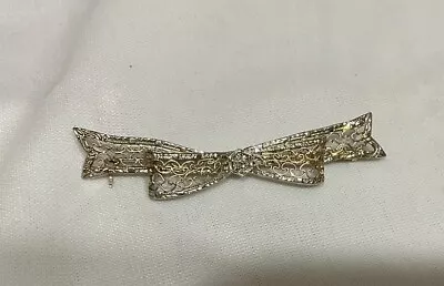 Vintage 14k White Gold Diamond Intricate Filigree Bow Ribbon Brooch Pin 2.2grms • $119