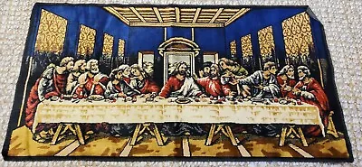 Vintage Tapestry  Velvet The Last Supper Jesus Religious Made In Italy  20 X 39 • $25