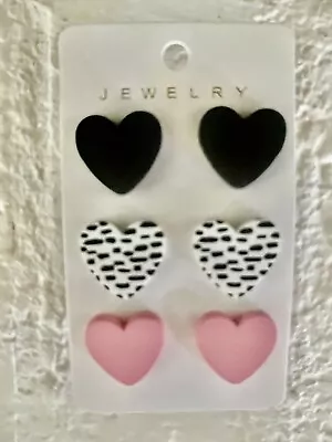 New~”Valentine Heart Earrings”~Pink/Multicolor~Print/Stud~Light Weight~Pack Of 3 • $4