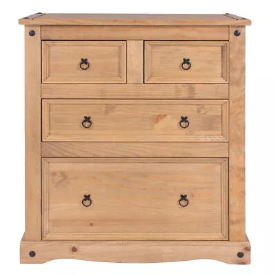 Solid Wood 4 Drawer Chest Wax Finish Bedroom Furniture Storage Unit 3 Colours • £201