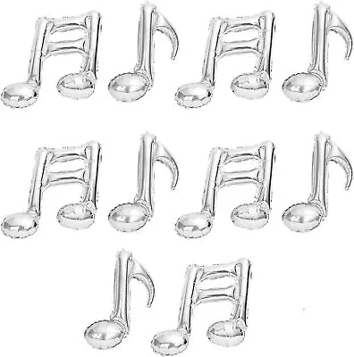 Silver Music Note Foil Balloons - Set Of 10 Aluminum Balloons For Music Themed P • $27.38
