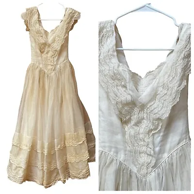 Vintage 50s White Tea Length Wedding Dress Fit And Flare Button Back New Look S • $99.99