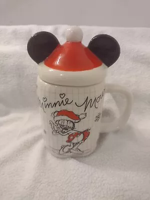 Disney Minnie Mouse Christmas Sketchbook Coffee Cup Mug With Santa Hat Topper • $14.99