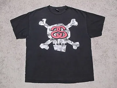 Men's VTG Stussy SS Skull Faded Black T-shirt XL Graffiti Streetwear Cross Bones • $59.99