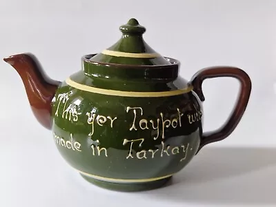 Vintage Longpark Torquay  Mottoware Green Teapot  This Yer Taypot  • £21