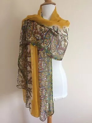 Long Silky Semi Sheer Scarf/wrap/stole. Paisley Patt. Border Print. Rolled Edges • £4.99