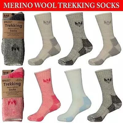 Mens Ladies Trekking Socks Merino Wool Womens Walking Outdoor Cushioned Sock • £7.49