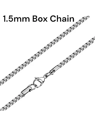 Stainless Steel Box Chain 1.5mm Hip Hop Jewelry Unisex Women Men Size 16 -24  • $3.99