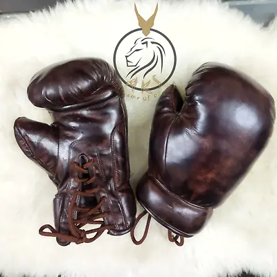 Vintage Cowhide Leather Boxing Gloves For Heavy Gym Workout Punching Gloves • $135