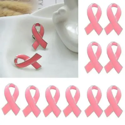 10Pcs Breast Cancer Awareness Pink Ribbon Brooch Pin Enamel Costume Charms • £9.14