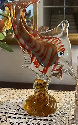 VINTAGE MURANO GLASS  TROPICAL FISH WITH GOLD & RED STRIPE 11” Tall • $80