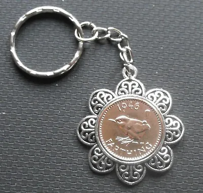 1949 75th Birthday Lucky Farthing Charm Keyring Vintage Gift Bag King George X • £2.99