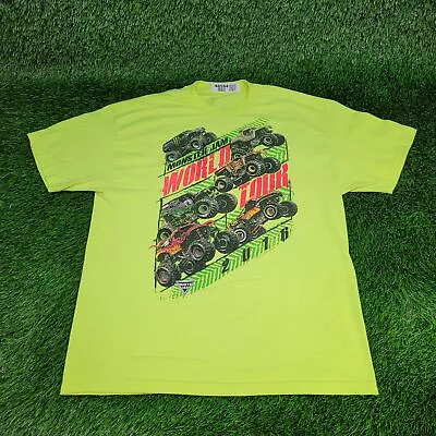 Monster-Jam Grave-Digger Shirt L 23x29 Neon Green Monster Truck 2016 Tour • $11.99