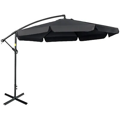 Outsunny 2.7m Garden Cantilever Banana Parasol Sun Shade W/ Crank Black • £65.99