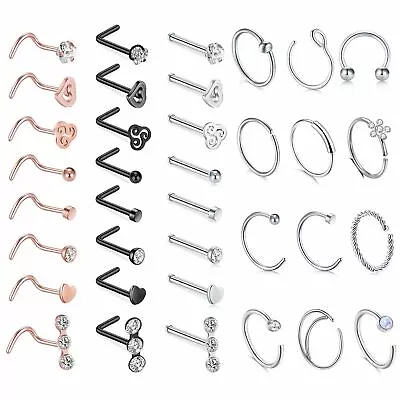 36 Pcs Stainless Steel Nose Hoop Ring L Shaped Stud Screw Septum 20G Jewelry • $12.99