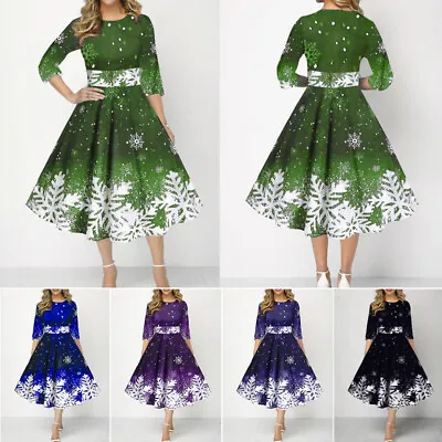Size Christmas  Xmas Ladies Snowflake Womens Dress Plus Dresses Party / PRINTED • $13.18