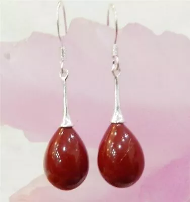 $1.99 • Buy  TEARDROP RED CORAL STERLINGs SILVER HOOK DANGLE EARRINGS JEWELRY AAA