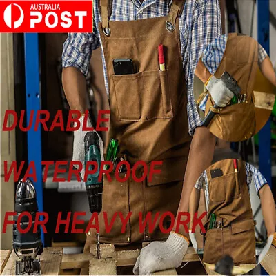 Work Shop Apron Heavy Duty Waxed Canvas  Woodworking Chef Workshop Pockets • $42.31