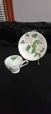 Vintage Tuscan GARDENIA Demitasse Tea Cup Saucer C9465 ENGLAND Hawaiian Flowers • $16