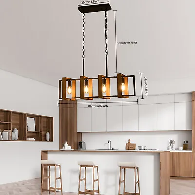 Farmhouse Rustic Wood Island Ceiling Pendant Lamp 4-Light Chandelier Fixture  • $49.82