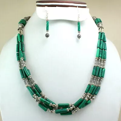 Gemstone Necklace Earrings Natural Malachite Gemstone Handmade Beaded Jewelry • £37.63