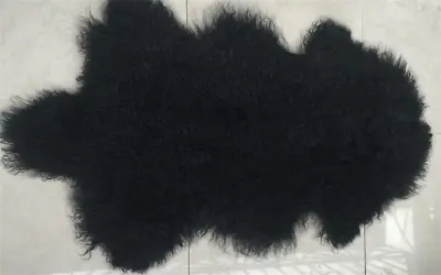 Black Mongolian Tibetan Sheepskin Rug Throw Lambskin Fur Hide Pelt Curly Hair • $65.54