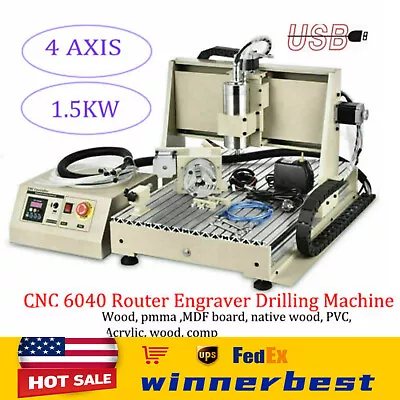 USB 4 Axis CNC 6040 Router Engraver DIY Metal Milling Drilling Machine 3D Cutter • $1199