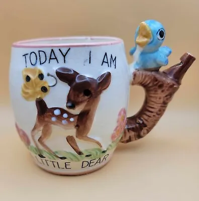 Vintage Child's Whistle Mug Woodland Theme  Today I Am A Little Dear...Stinker  • $75