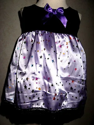 £15.50 • Buy Purple Party Dress Baby Girls Black Stars Lace Satin Holiday Gift Party Retro UK