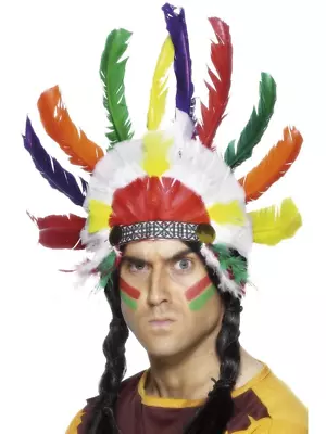 Indian Headdress Multi-Coloured Sitting Bull Western Fancy Dress Accessory • $14.45