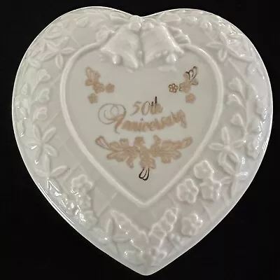 Lenox 50th Wedding Anniversary Heart Jewelry Trinket Box~Beige W/Gold Trim • $12