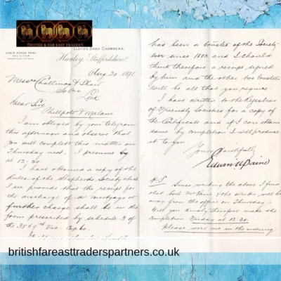 £47.99 • Buy ANTIQUE 1891 EDWIN ALFRED PANIE SOLICITOR Phillpots & Malam Handwritten LETTER