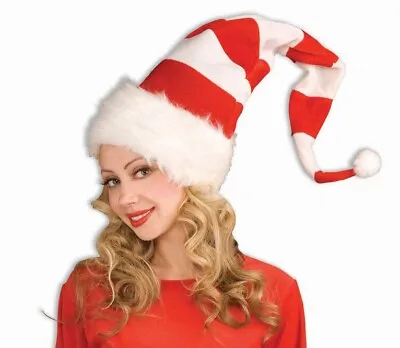 Funny TALL RED WHITE STRIPE SANTA HAT Bendable Adult Christmas Cap Elf Dr Seuss • $14.89