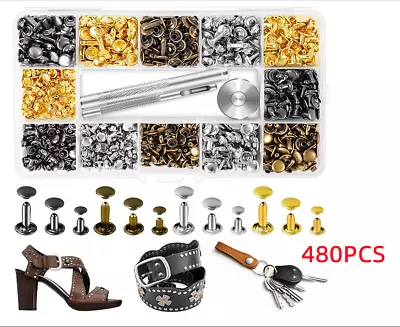 Rivets Double Cap Metal Stud Fixing Tool For Leather Craft Belt Kits 480PCS Set • £8.19