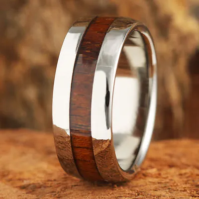 8mm Koa Wood Titanium Ring Barrel Shape Wedding Ring Mens Jewelry TWR1014 • $69