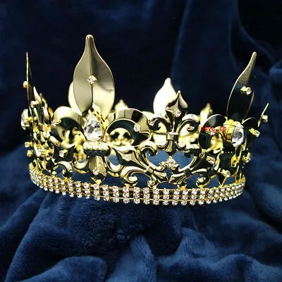 19 Styles Men's Imperial Medieval Fleur De Lis Gold King Metal Full Round Crown • $51.81