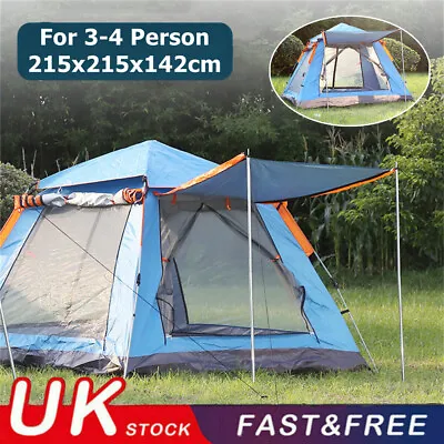 Auto Pop Up 4Man Camping Tent Family Outdoor Hiking Shelter Insect UV Protection • £9.99