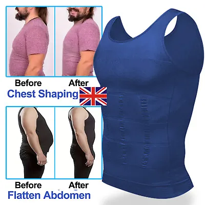 SLIMMING VEST MENS BODY SHAPER Tight Chest Belly Waist Ultra Compression Shirt • £15.79