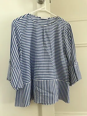 $52 • Buy Scanlan Theodore Blue And White Striped Shirt Size SM