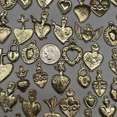 25 Milagro HEART Charms Mexican Folk Art GOLD All HEARTS Charm Lot • $19.95
