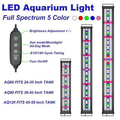 60 90 120cm Aquarium Light With Timer Full Spectrum LED Fish Tank Marmine 5Color • £41.98