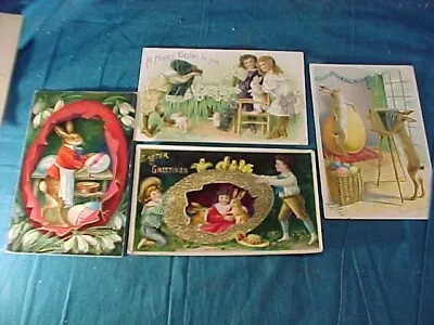 4 Early 20thc EASTER POSTCARDS W Anthropomorphic RABBITS • $9.95